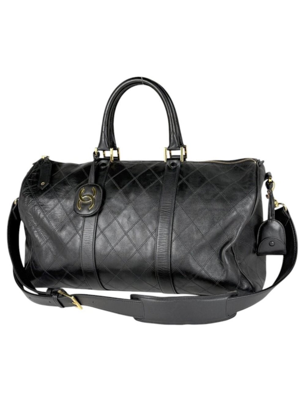 Chanel Boston Bag Bicolor 2-Way Quilted Leather Black